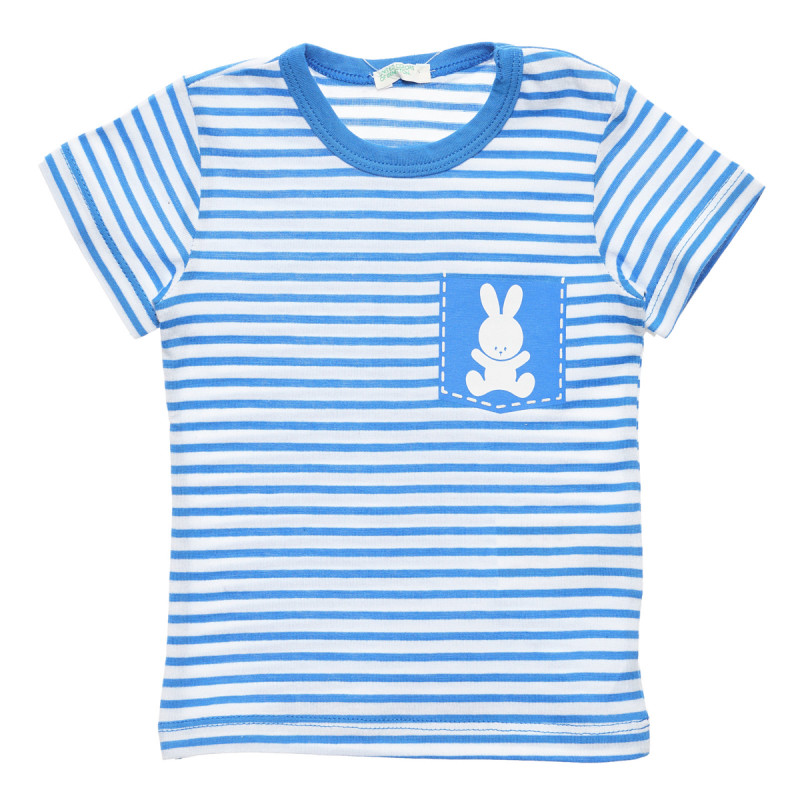 Памучна тениска с щампа на зайче за бебе в бяло синьо райе  236538