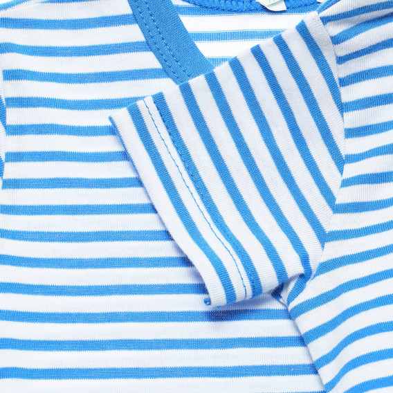Памучна тениска с щампа на зайче за бебе в бяло синьо райе Benetton 236539 2