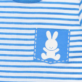 Памучна тениска с щампа на зайче за бебе в бяло синьо райе Benetton 236541 3
