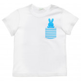 Памучна тениска с щампа на зайче за бебе, бяла Benetton 236542 