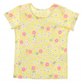 Памучна тениска с флорален принт за бебе, жълта Benetton 236558 