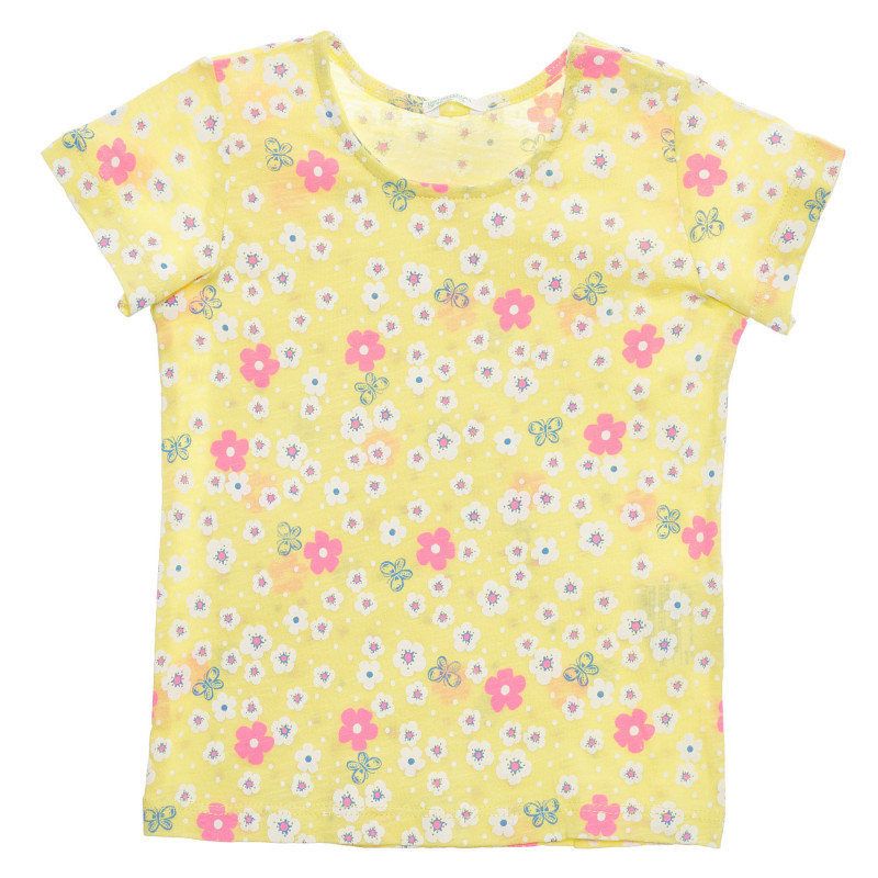 Памучна тениска с флорален принт за бебе, жълта  236558