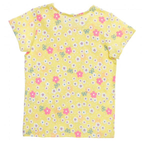 Памучна тениска с флорален принт за бебе, жълта Benetton 236561 4