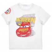 Памучна тениска с щампа Светкавицата Маккуийн за бебе, бяла Benetton 236566 