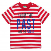 Памучна тениска с надписи на бяло червено, райе Benetton 236578 