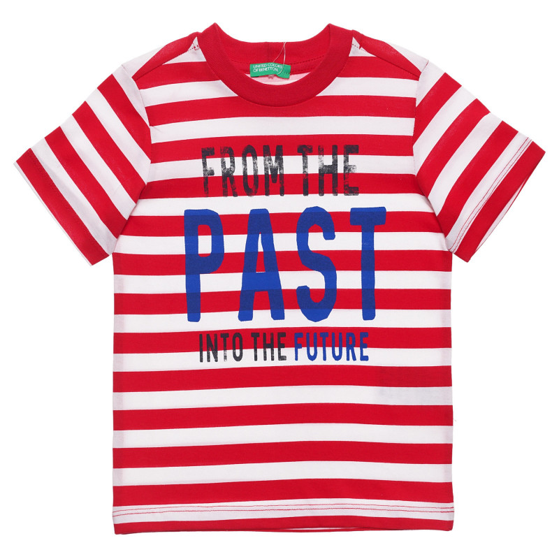 Памучна тениска с надписи на бяло червено, райе  236578