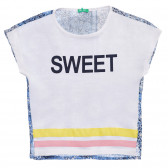 Тениска с надпис и фигурален принт, бяла Benetton 236586 