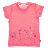 Памучна тениска с щампа на цветя за бебе, розова Benetton 236590 