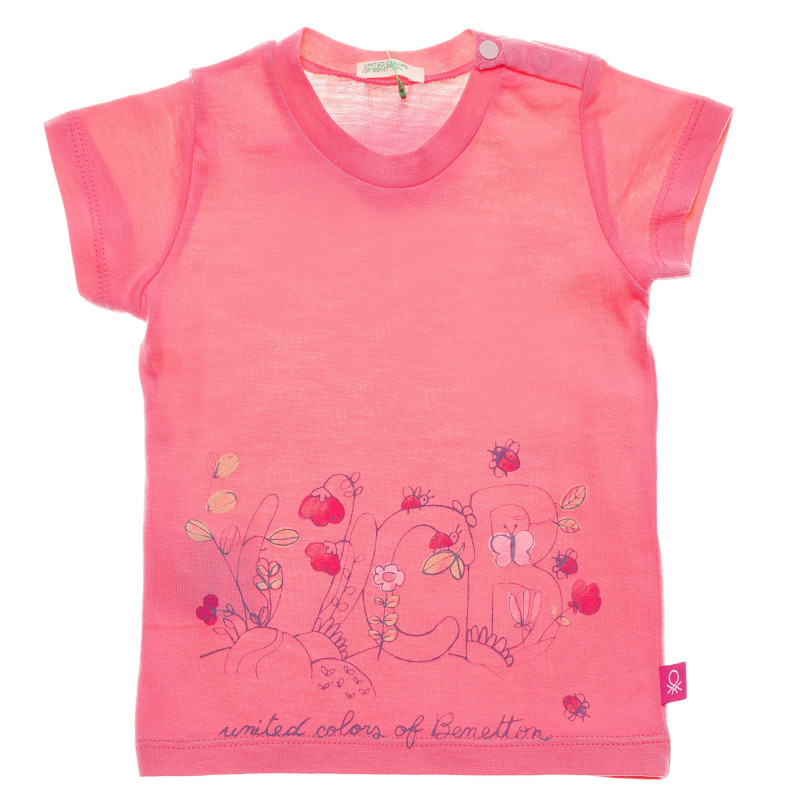 Памучна тениска с щампа на цветя за бебе, розова  236590