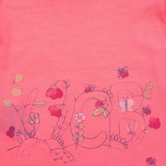 Памучна тениска с щампа на цветя за бебе, розова Benetton 236591 2