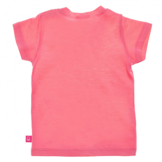 Памучна тениска с щампа на цветя за бебе, розова Benetton 236593 4