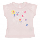 Памучна блуза с къс ръкав за бебе, розова Benetton 236619 