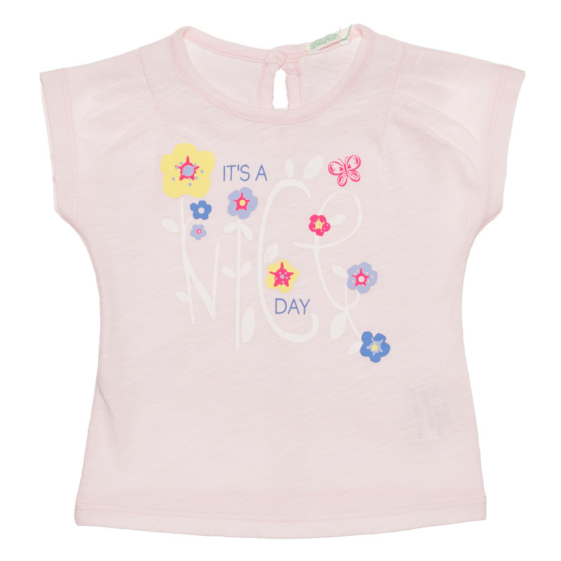 Памучна блуза с къс ръкав за бебе, розова  236619