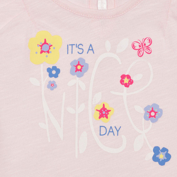 Памучна блуза с къс ръкав за бебе, розова Benetton 236622 4