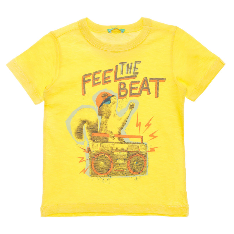 Памучна тениска с графичен принт за бебе, жълта  236627