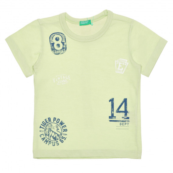 Тениска с щампа за бебе, светло зелена Benetton 236643 