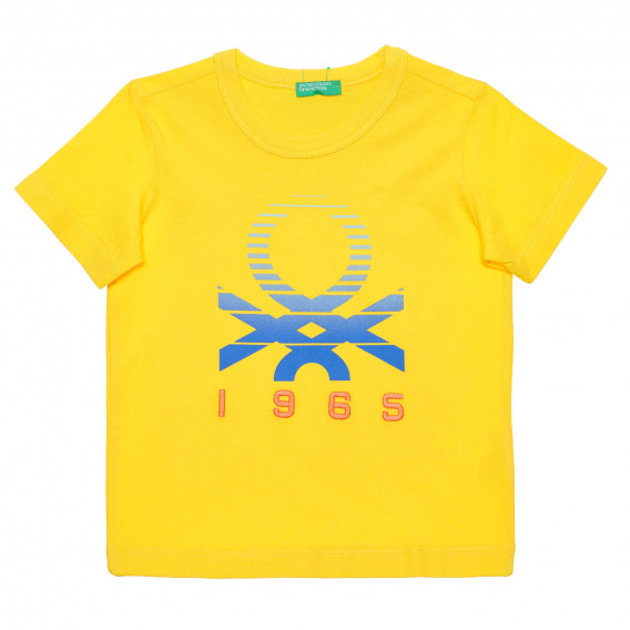 Памучна тениска с логото на бранда за бебе, жълта Benetton 236655 