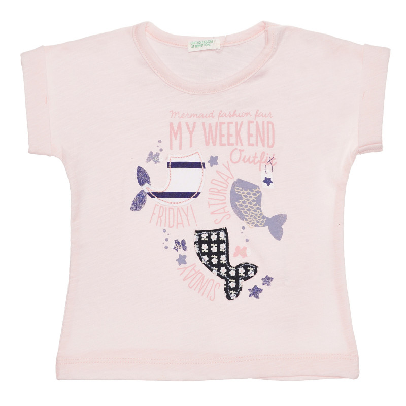 Памучна тениска с щампа за бебе, розова  236691