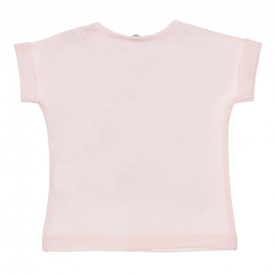 Памучна тениска с щампа за бебе, розова Benetton 236693 3