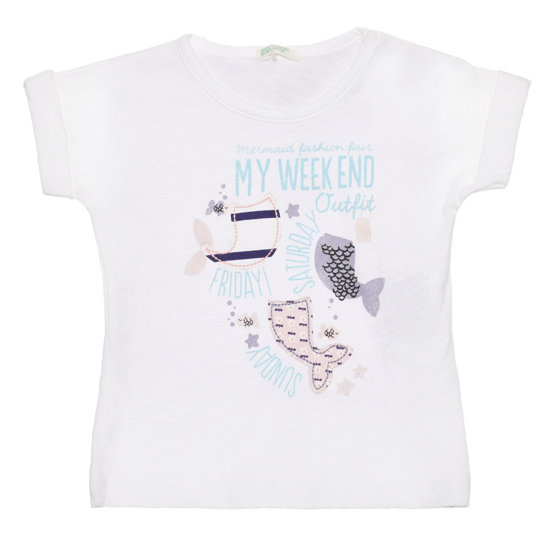 Памучна тениска с щампа за бебе, бяла  236695