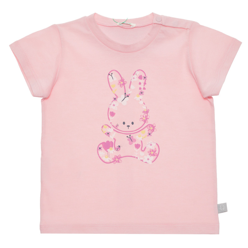 Памучна тениска с принт на зайче, розова  236703