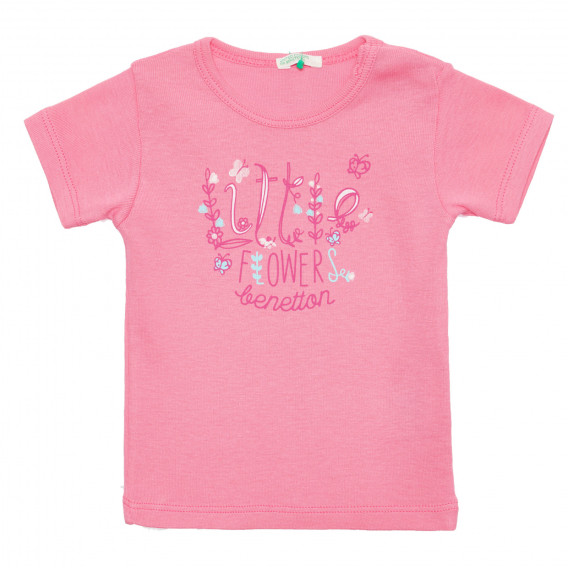 Памучна тениска с щампа за бебе, розова Benetton 236707 