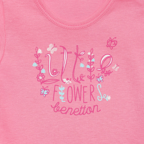 Памучна тениска с щампа за бебе, розова Benetton 236708 2