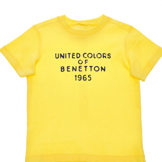 Памучна тениска с логото на бранд, жълта Benetton 236711 
