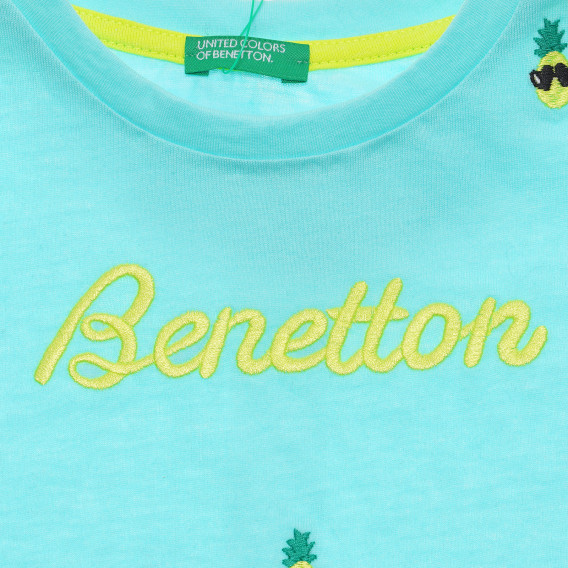 Тениска с бродерии, светло синя Benetton 236722 4