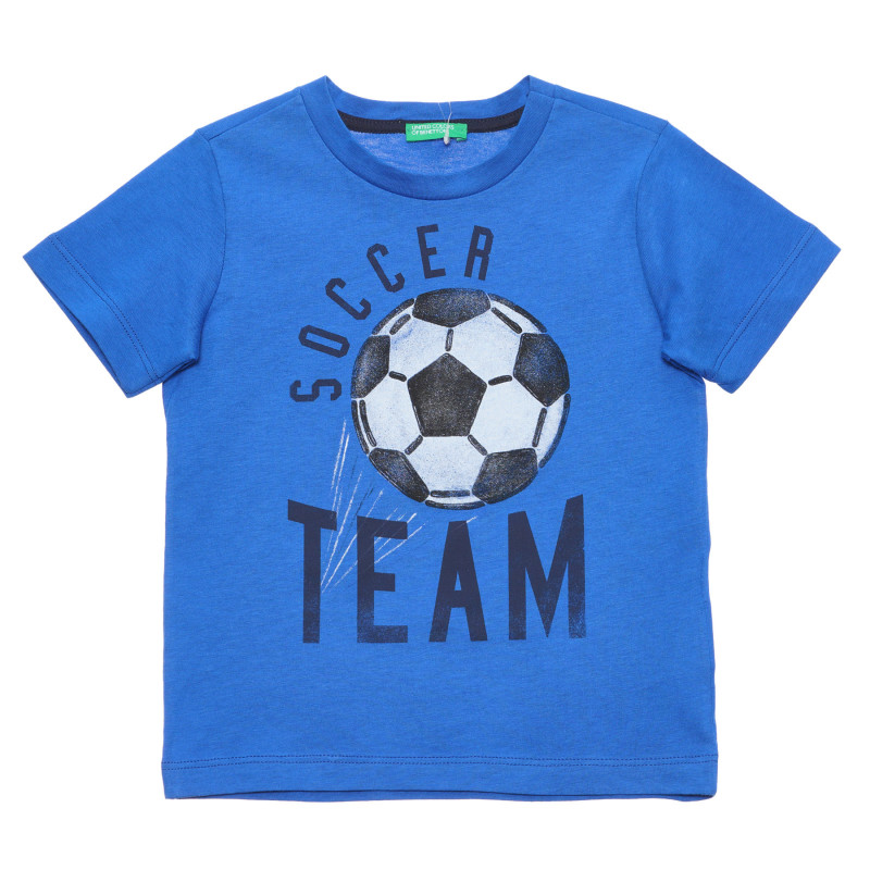 Памучна тениска с принт на футболна топка, синя  236747