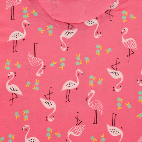 Памучна тениска с щампа на фламинго, розова Benetton 236836 2