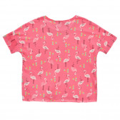 Памучна тениска с щампа на фламинго, розова Benetton 236837 4