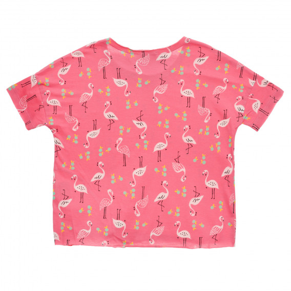 Памучна тениска с щампа на фламинго, розова Benetton 236837 4