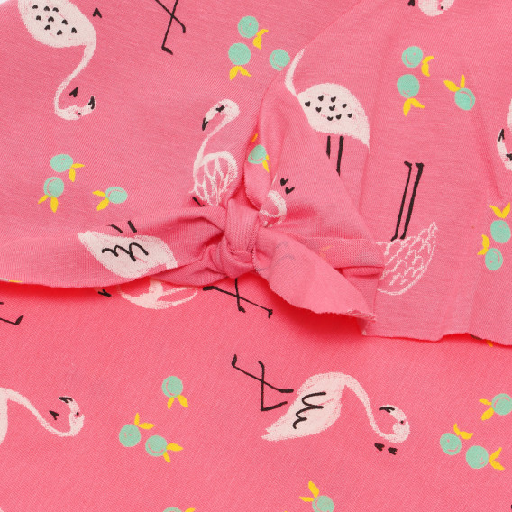 Памучна тениска с щампа на фламинго, розова Benetton 236838 3