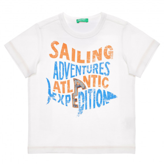 Памучна тениска с графичен принт за бебе, бяла Benetton 236839 
