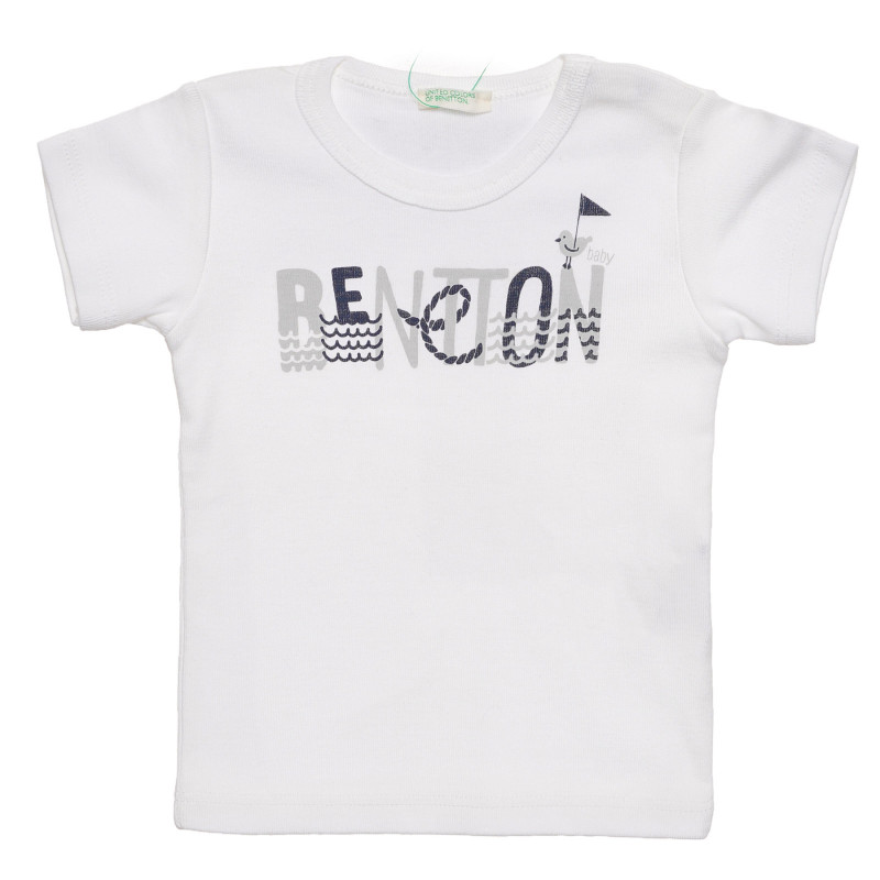 Памучна тениска с надпи на бранда за бебе, бяла  236863