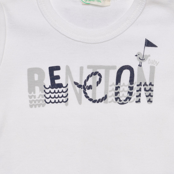 Памучна тениска с надпи на бранда за бебе, бяла Benetton 236866 3