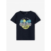Тениска от органичен памук с щампа на палми и надпис, тъмно синя Name it 236947 