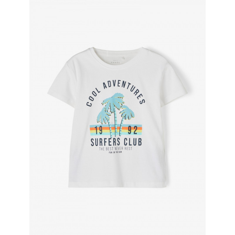 Тениска от органичен памук с щампа на палми и надпис, бяла  236953