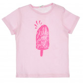 Памучна тениска с щампа на сладолед за бебе, светло розова Benetton 236960 