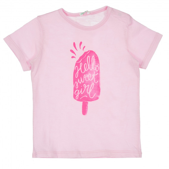 Памучна тениска с щампа на сладолед за бебе, светло розова Benetton 236960 