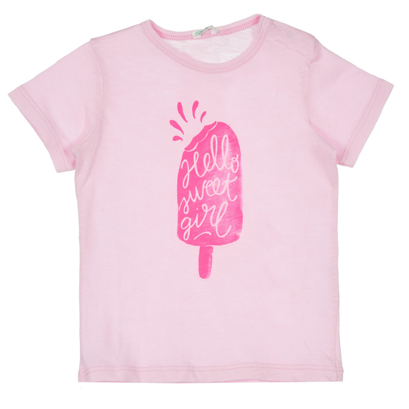 Памучна тениска с щампа на сладолед за бебе, светло розова  236960