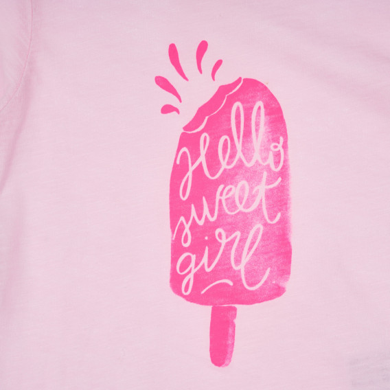 Памучна тениска с щампа на сладолед за бебе, светло розова Benetton 236961 2