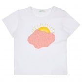 Памучна тениска с щампа акула за бебе, бяла Benetton 236964 5
