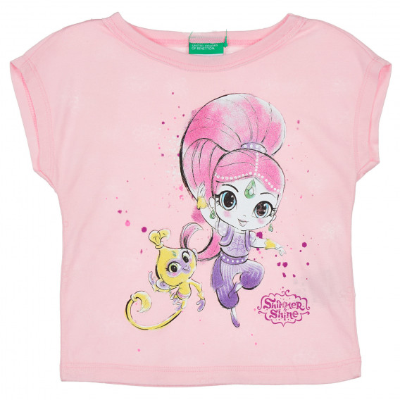 Памучна тениска с щампа на принцеса за бебе, розова Benetton 236988 