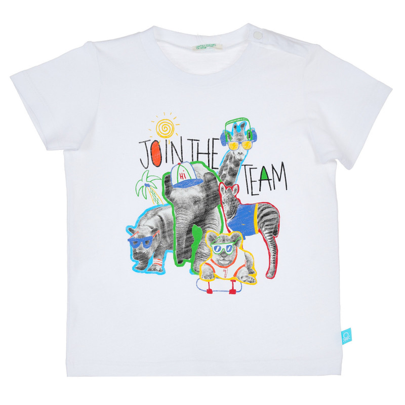 Памучна тениска с щампа зоопарк за бебе, бяла  237028