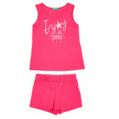 Памучен комплект къси панталони и потник, розови Benetton 237075 