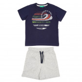 Памучен комплект тениска и къси панталони в сиво и тъмно синьо Benetton 237096 