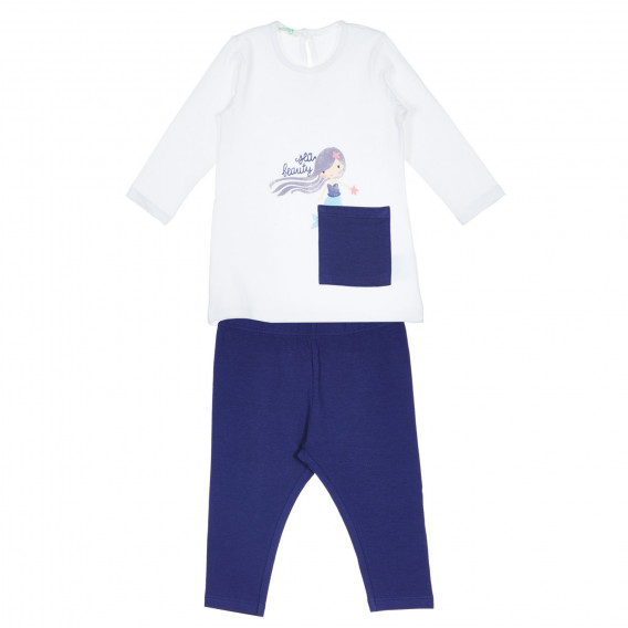 Памучна пижама от две части за бебе в бяло и синьо Benetton 237154 