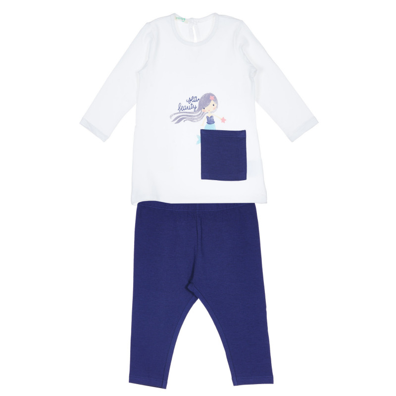 Памучна пижама от две части за бебе в бяло и синьо  237154